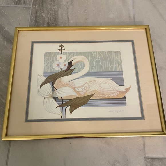 Rare Vintage Swan Lithograph Harry Wysocki Signed Asian Artwork - Picture 4 of 8